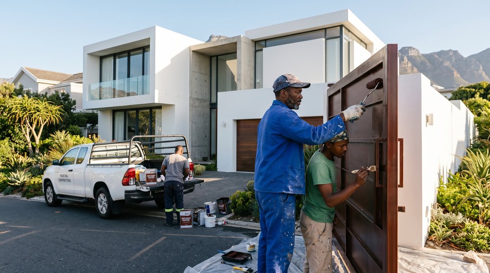 Professional anti-rust coating team applying rust protection to a metal gate in Century City