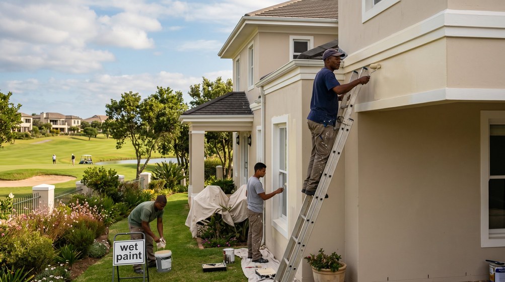 Professional estate painters painting a luxury golf estate home on the Century City
